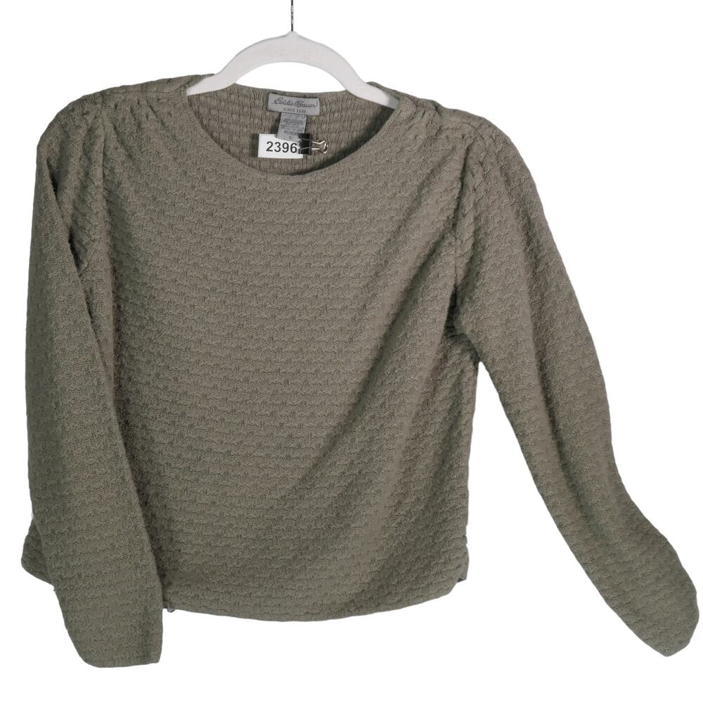 Eddie Bauer Knit Sweater Women Large Green Wool Cashmere Blend Cropped Soft Cozy
